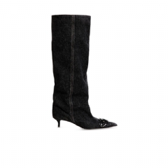 Diesel Women D-Venus-Slouchy knee-high boot in denim Black Y03765P5237