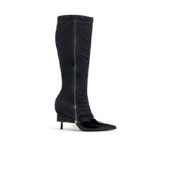 Diesel Women D-Venus-Stiletto knee boots with jean trompe l'oeil Black Y03660P8254