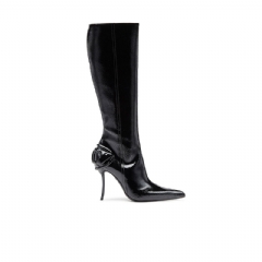 Diesel Women D-Ten&Half-Glossy knee-high boots with curved heel Black Y03428P0691