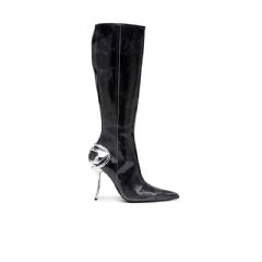 Diesel Women D-Ten&Half - Knee-high leather boots Black Y03428P8399
