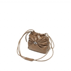 Diesel Women Scrunch-D-Bucket bag in shiny wrinkled leather Light Brown X10325P1003