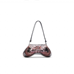Diesel Women Play-Shoulder bag in printed glossy PU Black/Brown X10221P6019