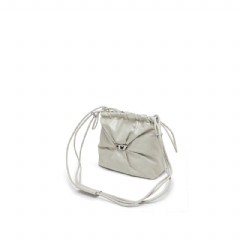 Diesel Women Scrunch-D-Bucket bag in shiny wrinkled leather White X10325P1003