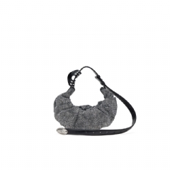 Diesel Women Grab-D S-Small scrunched hobo bag in crystal denim Black X10479P8641