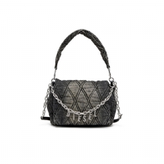 Diesel Women Charm-D M-Shoulder bag in quilted denim Black X09596P6330