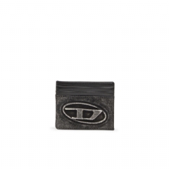 Diesel Women Card holder in washed cotton and leather Dark grey X10611P8764