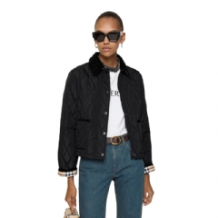 Burberry Women Cropped Quilted Nylon Jacket Black/sand 81074651