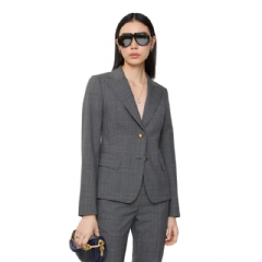 Burberry Women Check Wool Tailored Jacket Silhouette blue/granite grey 81183001