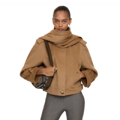 Burberry Women Detachable Scarf Cashmere Jacket Fawn melange 81150511