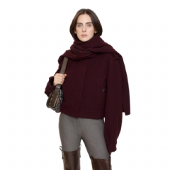 Burberry Women Detachable Scarf Wool Jacket Wine red 81150521