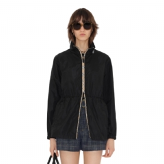 Burberry Women Short Checker-tape Nylon Parka Black 81103091