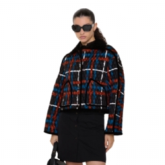 Burberry Women Cropped Belt Check Quilted Floriston Jacket Petrol blue 81211511