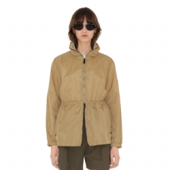 Burberry Women Short Checker-tape Nylon Parka Flax 81131071