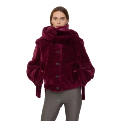Burberry Women Detachable Scarf Shearling Jacket Ruby red 81165381