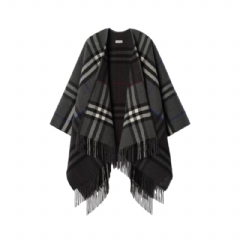 Burberry Women Contrast Check Cashmere Wool Cape Marlborough grey/charcoal grey 81176791  