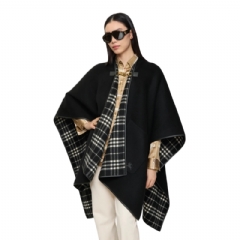Burberry Women Check Cashmere Cape Black/calico beige 81170111