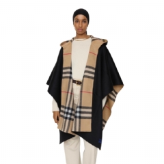 Burberry Women Cashmere Hooded Cape Black/archive beige 80792011