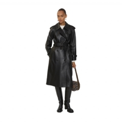 Burberry Women Long Leather Castleford Trench Coat Black 81096691