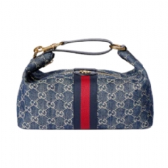 Gucci Women Gucci Vanity medium top handle bag blue and white GG denim 857799 2ACFA 4444