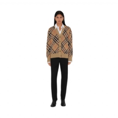 Burberry Women Check Wool Mohair Blend Cardigan Sand 80934911