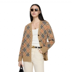 Burberry Women Check Cotton Wool Cardigan Sand beige 81183651