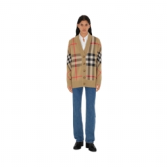 Burberry Women Check Wool Blend Cardigan Archive beige 80391531