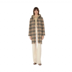 Burberry Women Reversible Wool Hooded Wrap Coat Sand 81130691