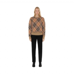 Burberry Women Check Wool Mohair Blend Sweater Sand 80934861