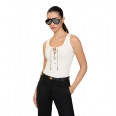 Burberry Women Check Trim Cotton Blend Tank Top Chalk white 81177131