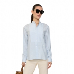 Burberry Women Relaxed Fit Striped Silk Poplin Shirt Ice blue/chalk white 81162101