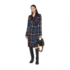 Burberry Women Belt Check Viscose Trench Dress Petrol blue 81177161