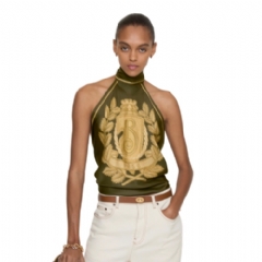 Burberry Women B Crest Silk Scarf Top Marsh green 81199391
