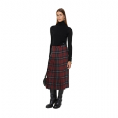 Burberry Women Check Wool Blend Midi Kilt Coal grey/cranberry red 81146171