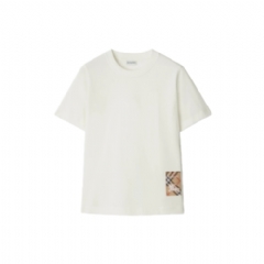 Burberry Women Check Label Cotton T-shirt Chalk 81048861