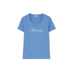 Burberry Women Logo Stretch Cotton T-shirt Periwinkle blue 81209721