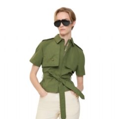 Burberry Women Cropped Cotton Poplin Trench Shirt Pasture green 81177111