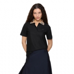 Burberry Women Check Collar Cotton Polo Shirt Black 81193921