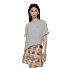Burberry Women Check Trim Cotton T-shirt Pale grey melange 81178561