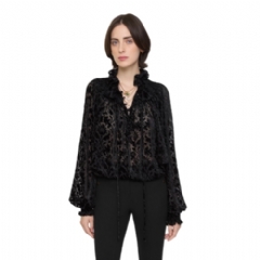 Burberry Women Baroque Silk Blend Velvet Blouse Black 81168101