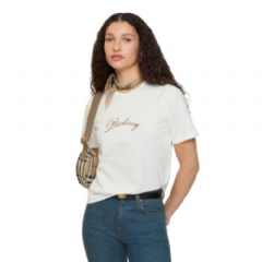 Burberry Women Check Cursive Logo Cotton T-shirt Chalk white 81189711