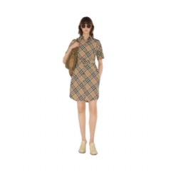 Burberry Women Check Cotton Shirt Dress Sand 81117011
