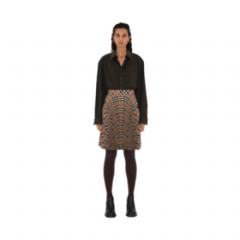Burberry Women Pleated Check Wool Blend Skirt Linden 80956571
