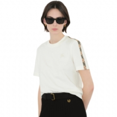 Burberry Women Check Trim Cotton T-shirt Chalk 81062801