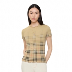 Burberry Women Gradient Check Stretch Cotton Top Sand beige 81190421