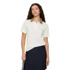 Burberry Women Check Collar Cotton Polo Shirt Chalk white 81189581