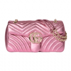 Gucci Women GG Marmont medium shoulder bag bright pink lamé leather 854863 AAFV1 6809