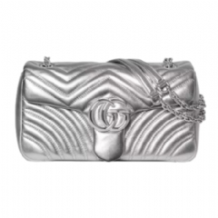 Gucci Women GG Marmont medium shoulder bag silver lame leather ‎854863 AAFV0 8106