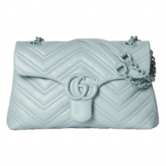 Gucci Women GG Marmont small shoulder bag icy blue leather 855371 AAFS1 4949