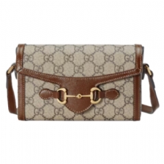 Gucci Women Gucci Horsebit 1955 mini bag beige and dark brown GG Supreme 699296 92TCG 8563