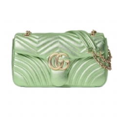 Gucci Women GG Marmont medium shoulder bag pale green lamé leather 854863 AAFV1 3936